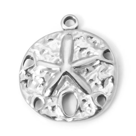 Image de 1 Pièce Breloques en 304 Acier Inoxydable Respectueux de la Nature Bijoux d'Océan Rond Argent Mat Etoile de Mer Creux 17mm x 15mm