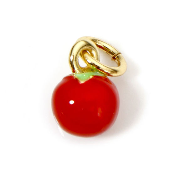 Picture of 1 Piece Eco-friendly Brass Charms 18K Real Gold Plated Red Tomatoe Enamel 3D 11.5mm x 6mm