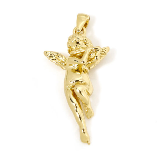 Picture of 1 Piece Eco-friendly Brass Religious Pendants 18K Real Gold Plated Angel 3D 3.2cm x 1.5cm