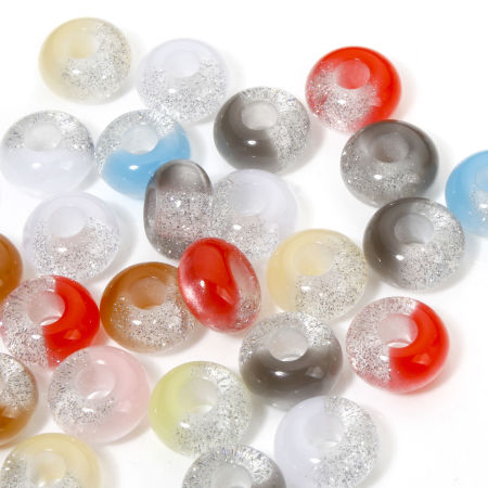 Image de 20 Pcs Perles à Gros Trou de Style Européen en Acrylique Couleur Mélangée Au Hasard Abaque Œil de Chat Imitation 14mm x 8mm, Trou: Environ 4.8mm