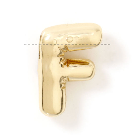 Immagine di 1 Pz Ecologico Ottone Ciondoli Lettera Maiuscola 14K Vero Oro Placcato Lettere " F " 11mm x 8mm