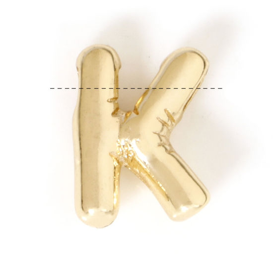 Immagine di 1 Pz Ecologico Ottone Ciondoli Lettera Maiuscola 14K Vero Oro Placcato Lettere " K " 12mm x 9mm