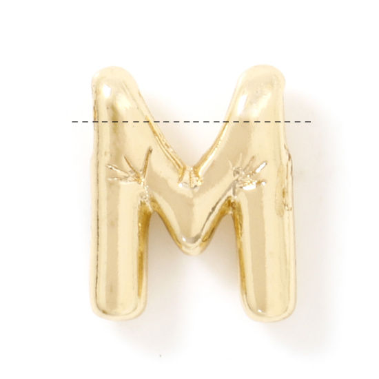 Immagine di 1 Pz Ecologico Ottone Ciondoli Lettera Maiuscola 14K Vero Oro Placcato Lettere " M " 11.5mm x 9mm