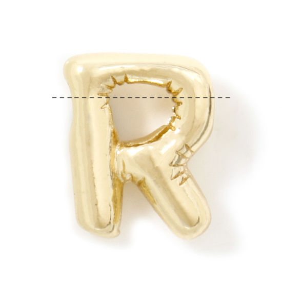 Immagine di 1 Pz Ecologico Ottone Ciondoli Lettera Maiuscola 14K Vero Oro Placcato Lettere " R " 11mm x 9mm