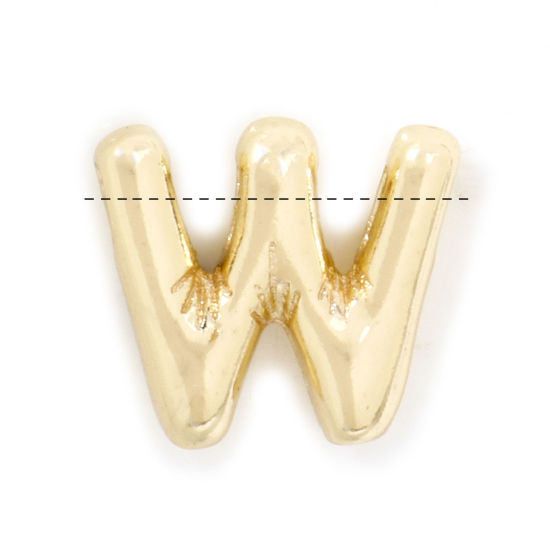 Immagine di 1 Pz Ecologico Ottone Ciondoli Lettera Maiuscola 14K Vero Oro Placcato Lettere " W " 12mm x 11mm