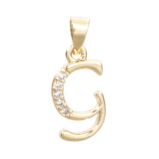 Image de 1 Pièce Pendentif Breloque en Laiton Respectueux de la Nature Alphabet Majuscule Lettre Initiale Plaqué Or Véritable 14K Mots" G " Micro Pave à Zircone Cubique Clair 19mm x 8mm
