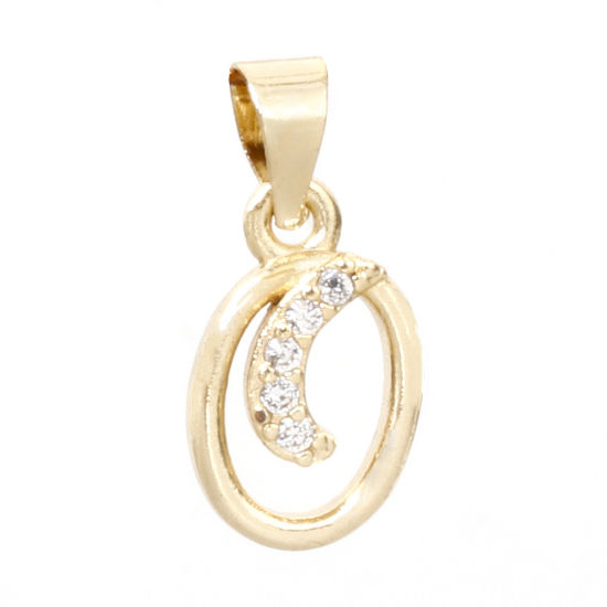 Image de 1 Pièce Pendentif Breloque en Laiton Respectueux de la Nature Alphabet Majuscule Lettre Initiale Plaqué Or Véritable 14K Mots" O " Micro Pave à Zircone Cubique Clair 16mm x 8mm