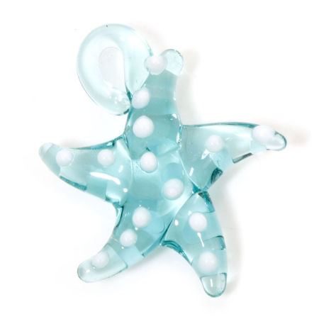 Picture of Lampwork Glass Ocean Jewelry Pendants Multicolor Star Fish Dot 3D 3cm x 2.8cm