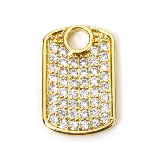 Picture of 1 Piece Eco-friendly Brass Geometric Charms 18K Real Gold Plated Rectangle Micro Pave Clear Cubic Zirconia 18mm x 12mm