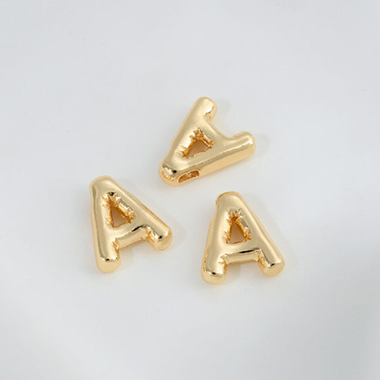 Immagine di 1 Pz Ecologico Ottone Ciondoli Lettera Maiuscola 14K Vero Oro Placcato Lettere " A " 11mm x 9mm