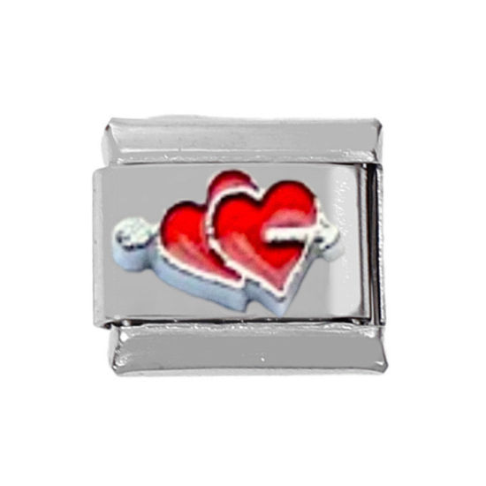 Picture of 1 Piece Stainless Steel Italian Charm Links For DIY Bracelet Jewelry Making Silver Tone Rectangle Heart 10mm x 9mm