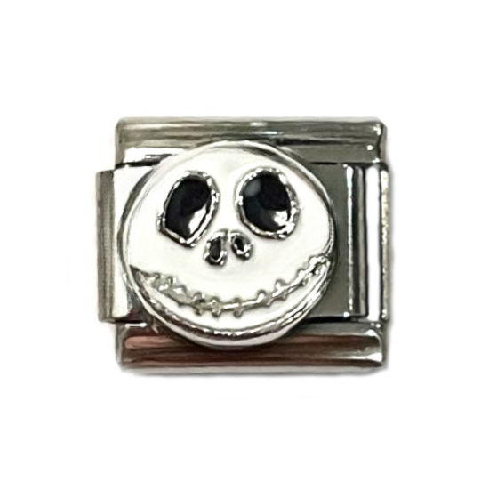 Imagen de 1 Unidad Acero Inoxidable Charm Pulsera de Eslabones Italianos para Hacer Joyas DIY Tono de Plata Rectángulo Calavera Esqueleto de Halloween 10mm x 9mm