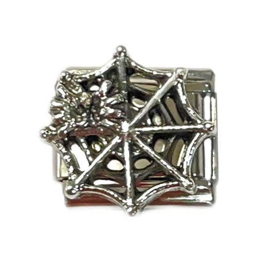 Imagen de 1 Unidad Acero Inoxidable Charm Pulsera de Eslabones Italianos para Hacer Joyas DIY Tono de Plata Rectángulo Halloween Telaraña 10mm x 9mm