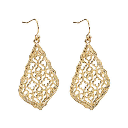 10 PCs Eco-friendly Brass Retro Earrings 18K Real Gold Plated Drop Filigree 4.9cm x 2.4cm