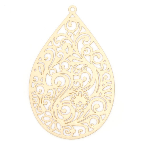 Picture of 5 PCs Zinc Based Alloy Filigree Stamping Pendants Drop Filigree 5.5cm x 3.4cm