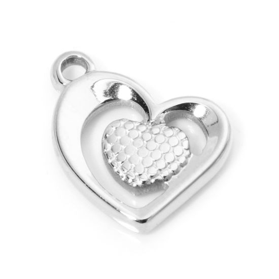 Picture of 1 Piece Eco-friendly 304 Stainless Steel Valentine's Day Charms Silver Tone Heart Sunflower Hollow 16mm x 12.5mm