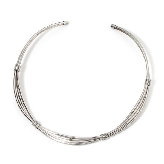 Image de 1 Pièce Collier Tour de Cou en 304 Acier Inoxydable Rond Argent Mat Ouvert 45cm long, Taille de Chaîne: 10mm