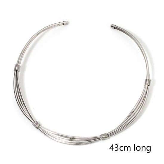 Image de 1 Pièce Collier Tour de Cou en 304 Acier Inoxydable Rond Argent Mat Ouvert 45cm long, Taille de Chaîne: 10mm