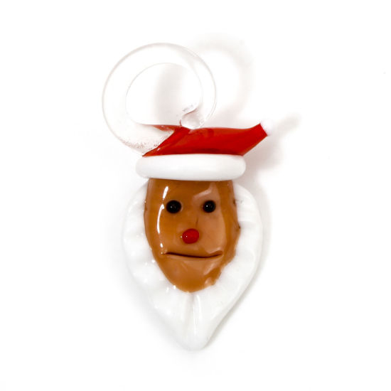 Picture of 1 Piece Lampwork Glass Pendants Christmas Santa Claus Multicolor 3D About 4.1cm x 2.4cm, Hole: Approx 8mm