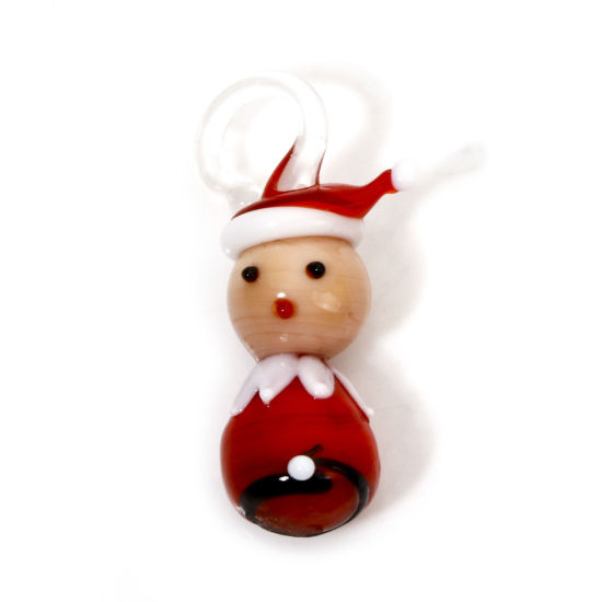 Picture of 1 Piece Lampwork Glass Pendants Christmas Snowman Multicolor 3D About 4cm x 2cm, Hole: Approx 6mm