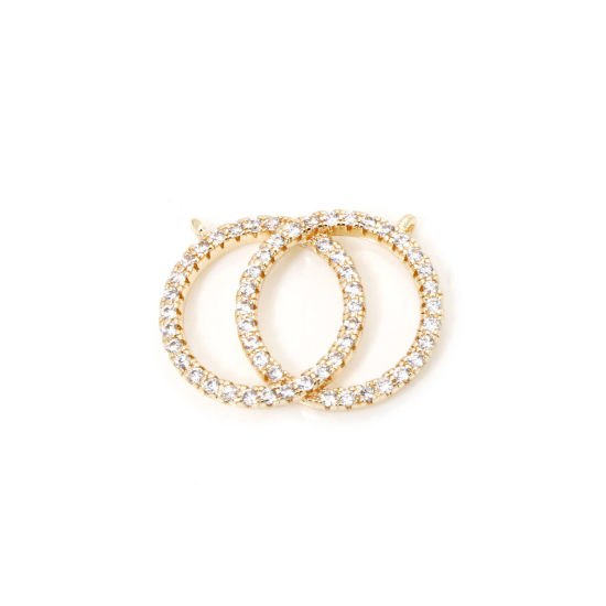 Immagine di 1 Pz Ecologico Ottone Pendenti Charms Connettori Accessori Tondo 18K Vero Oro Placcato Micro Spianare Trasparente Cubic Zirconiae 17.5mm x 13mm