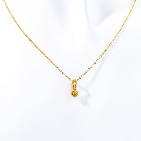 Picture of 1 Piece Vacuum Plating 304 Stainless Steel Birthstone Link Cable Chain Pendant Necklace 18K Real Gold Plated April Yellow Rhinestone 45cm(17.7") long