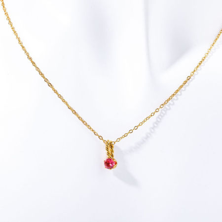 Picture of 1 Piece Vacuum Plating 304 Stainless Steel Birthstone Link Cable Chain Pendant Necklace 18K Real Gold Plated July Red Rhinestone 45cm(17.7") long