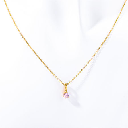 Picture of 1 Piece Vacuum Plating 304 Stainless Steel Birthstone Link Cable Chain Pendant Necklace 18K Real Gold Plated October Clear Rhinestone 45cm(17.7") long