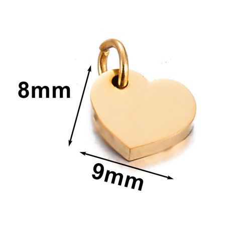 Bild von 5 Stück 304 Edelstahl Leere Stempeletiketten Charms Herz Vergoldet Doppelseitiges Polieren 8mm x 9mm