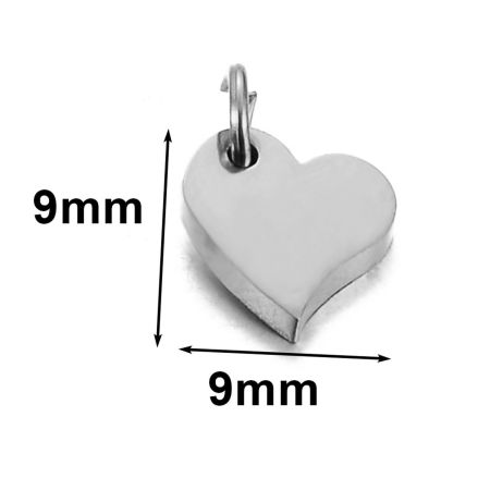 Picture of 5 PCs 304 Stainless Steel Blank Stamping Tags Charms Heart Silver Tone Double-sided Polishing 9mm x 9mm