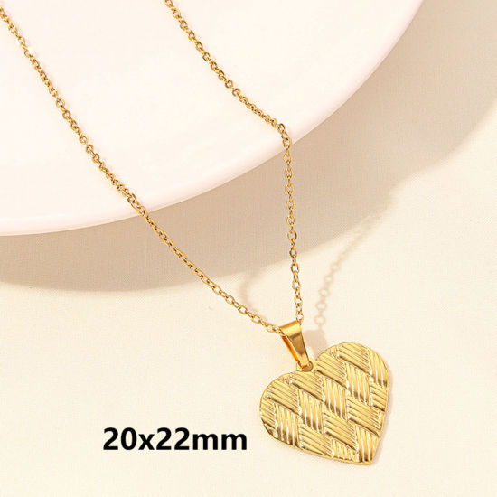 Picture of 1 Piece Vacuum Plating 304 Stainless Steel Valentine's Day Link Cable Chain Pendant Necklace Gold Plated Heart 40cm(15.7") long