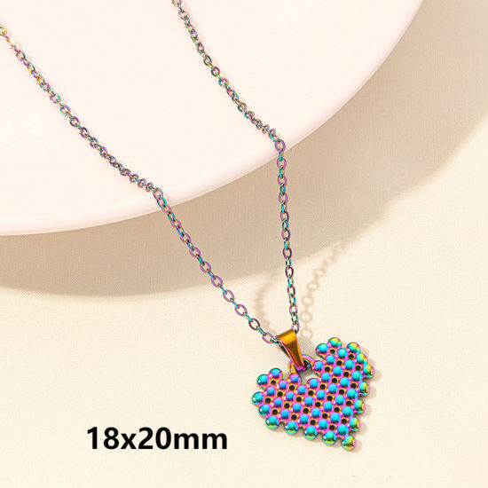 Picture of 1 Piece Vacuum Plating 304 Stainless Steel Valentine's Day Link Cable Chain Pendant Necklace Rose Gold Heart 40cm(15.7") long