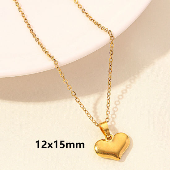 Picture of 1 Piece Vacuum Plating 304 Stainless Steel Valentine's Day Link Cable Chain Pendant Necklace Gold Plated Heart 40cm(15.7") long