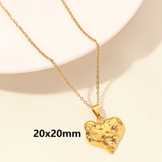 Picture of 1 Piece Vacuum Plating 304 Stainless Steel Valentine's Day Link Cable Chain Pendant Necklace Gold Plated Heart 40cm(15.7") long