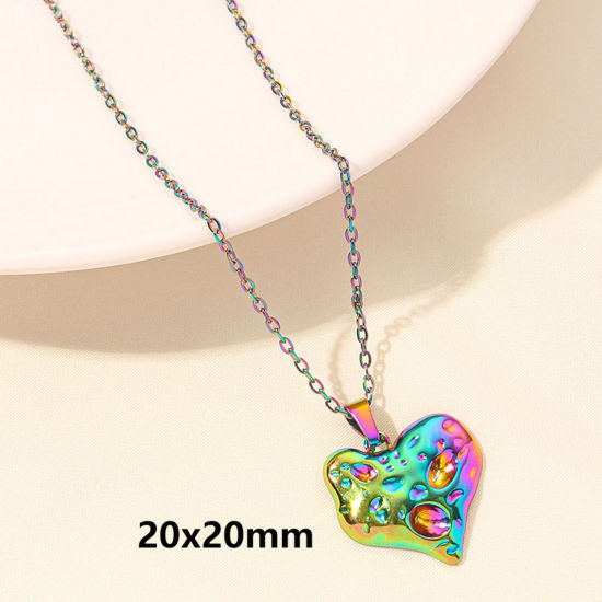 Picture of 1 Piece Vacuum Plating 304 Stainless Steel Valentine's Day Link Cable Chain Pendant Necklace Rose Gold Heart 40cm(15.7") long