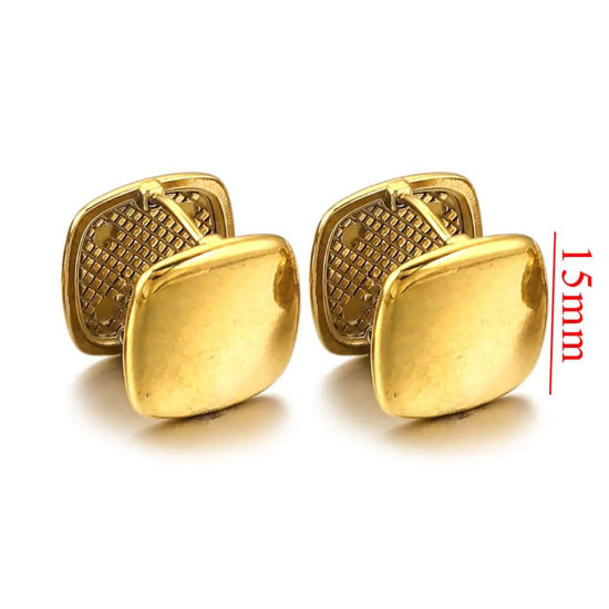 Picture of 2 PCs Vacuum Plating 304 Stainless Steel Ear Clips Earrings 18K Gold Plated Square 15mm Dia.