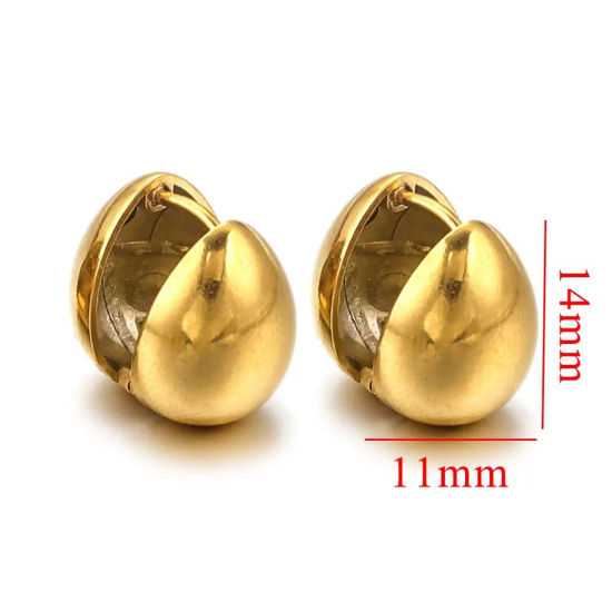 Image de 2 Pcs Boucles d'Oreilles à Clip en 304 Acier Inoxydable Placage sous Vide Plaqué Or 18K Goutte d'Eau 14mm x 11mm