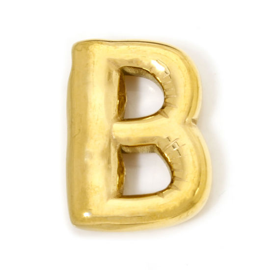 Изображение 2 ШТ Экологичное вакуумное PVD-покрытие 304 Нержавеющая Сталь Подвески 18K позолоченный прописная буква Сообщение " B " 22мм x 16мм