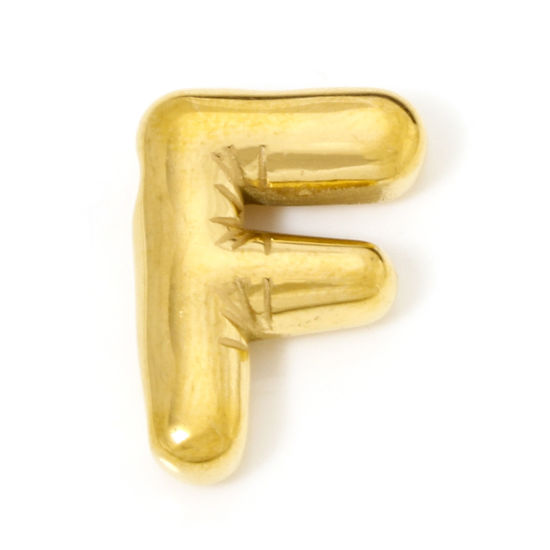Изображение 2 ШТ Экологичное вакуумное PVD-покрытие 304 Нержавеющая Сталь Подвески 18K позолоченный прописная буква Сообщение " F " 20мм x 14мм