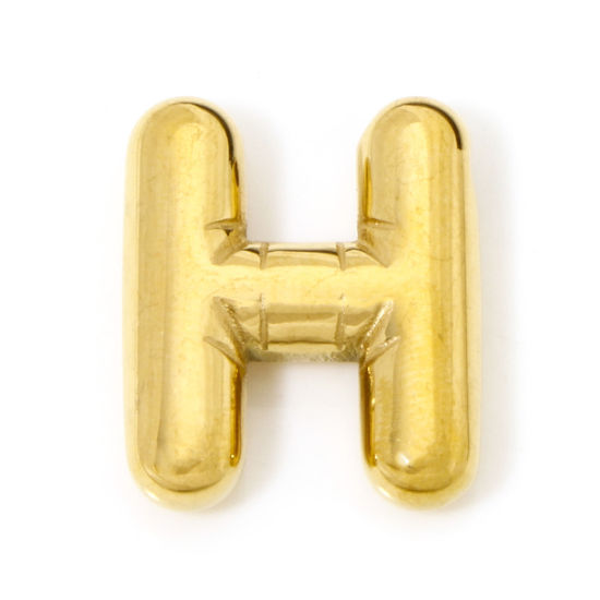 Изображение 2 ШТ Экологичное вакуумное PVD-покрытие 304 Нержавеющая Сталь Подвески 18K позолоченный прописная буква Сообщение " H " 20.5мм x 17мм