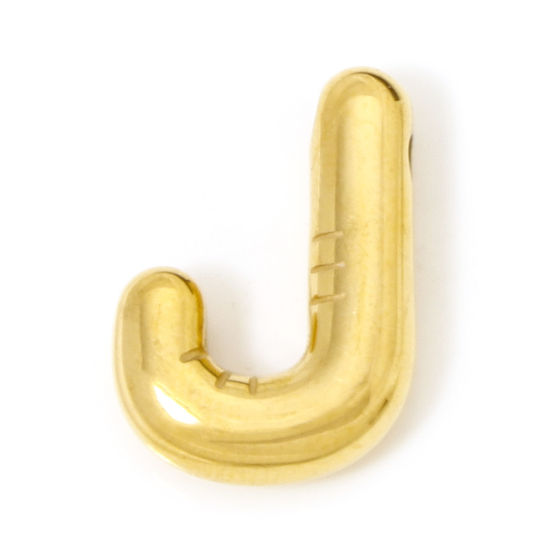 Изображение 2 ШТ Экологичное вакуумное PVD-покрытие 304 Нержавеющая Сталь Подвески 18K позолоченный прописная буква Сообщение " J " 19мм x 14мм