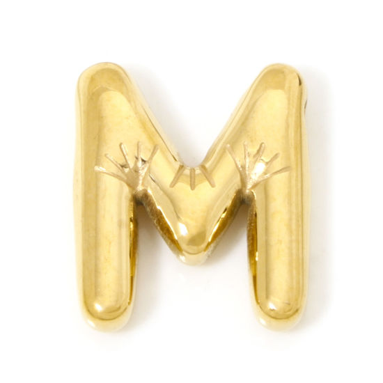 Изображение 2 ШТ Экологичное вакуумное PVD-покрытие 304 Нержавеющая Сталь Подвески 18K позолоченный прописная буква Сообщение " M " 21мм x 18мм