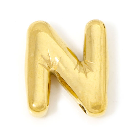 Изображение 2 ШТ Экологичное вакуумное PVD-покрытие 304 Нержавеющая Сталь Подвески 18K позолоченный прописная буква Сообщение " N " 19мм x 16мм