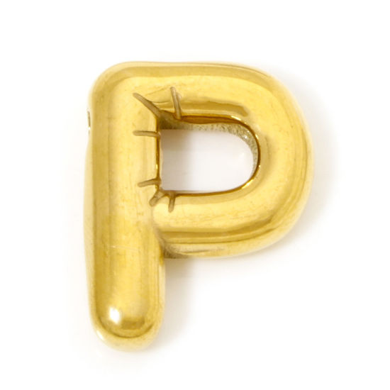 Изображение 2 ШТ Экологичное вакуумное PVD-покрытие 304 Нержавеющая Сталь Подвески 18K позолоченный прописная буква Сообщение " P " 19мм x 15мм