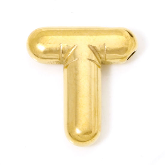 Изображение 2 ШТ Экологичное вакуумное PVD-покрытие 304 Нержавеющая Сталь Подвески 18K позолоченный прописная буква Сообщение " T " 21мм x 19мм