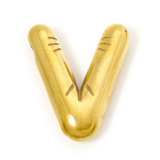 Изображение 2 ШТ Экологичное вакуумное PVD-покрытие 304 Нержавеющая Сталь Подвески 18K позолоченный прописная буква Сообщение " V " 19.5мм x 16мм