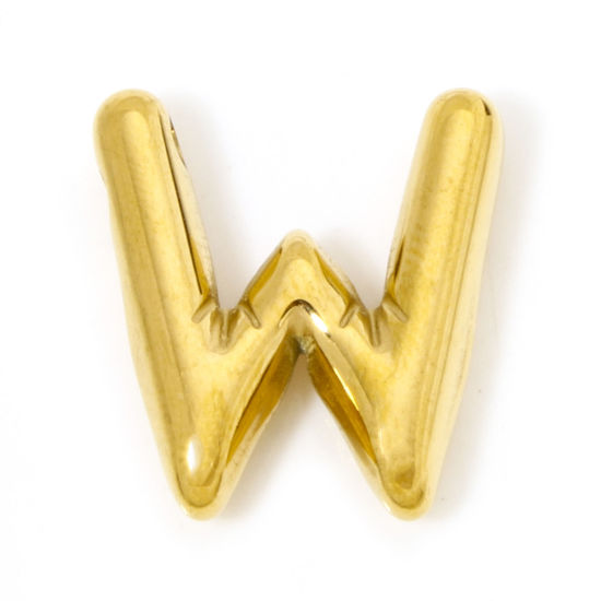 Изображение 2 ШТ Экологичное вакуумное PVD-покрытие 304 Нержавеющая Сталь Подвески 18K позолоченный прописная буква Сообщение " W " 19мм x 18мм