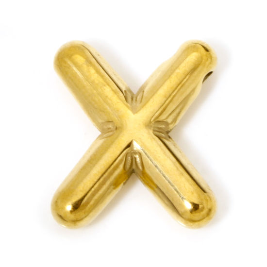 Изображение 2 ШТ Экологичное вакуумное PVD-покрытие 304 Нержавеющая Сталь Подвески 18K позолоченный прописная буква Сообщение " X " 19.5мм x 16.5мм