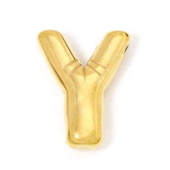 Изображение 2 ШТ Экологичное вакуумное PVD-покрытие 304 Нержавеющая Сталь Подвески 18K позолоченный прописная буква Сообщение " Y " 21мм x 16.5мм