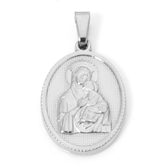 Изображение 2 ШТ 304 Нержавеющая Сталь Подвески Овальные Серебряный Тон Богородица 3см x 1.6см